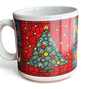 Gibson Christmas Mug Vintage 90s Ceramic Stained Glass